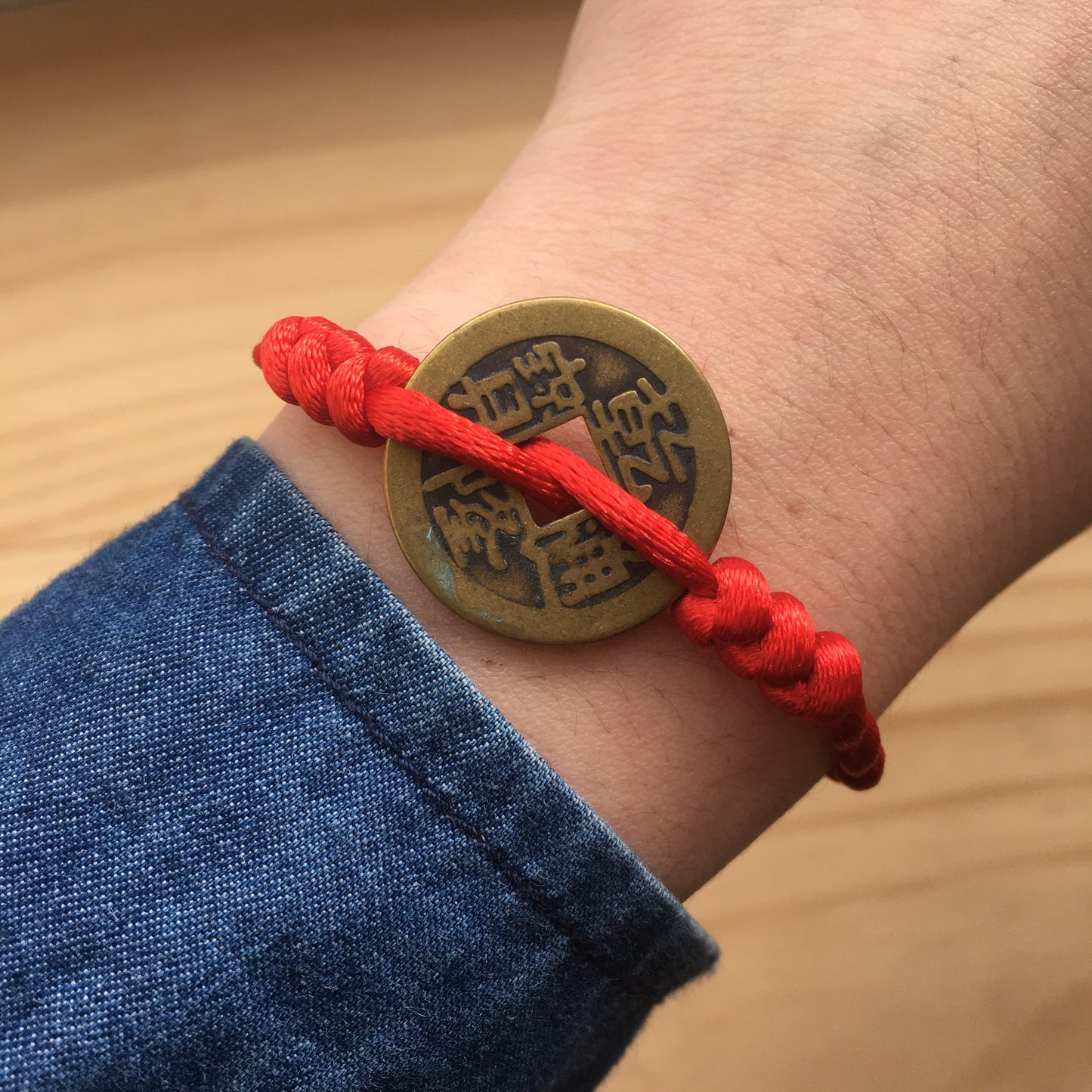 Good Fortune Coin red string woven bracelet