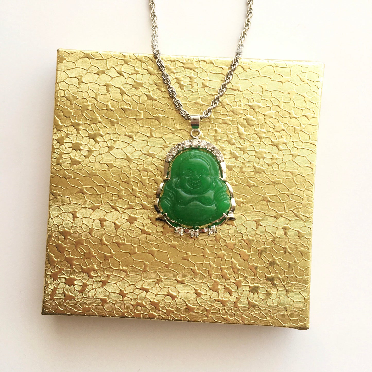 cubic zirconia Jade Buddha pendant necklace