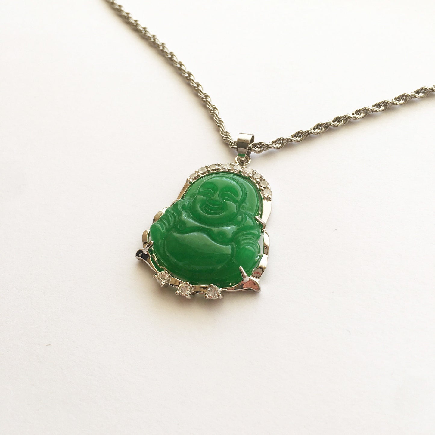 cubic zirconia Jade Buddha pendant necklace