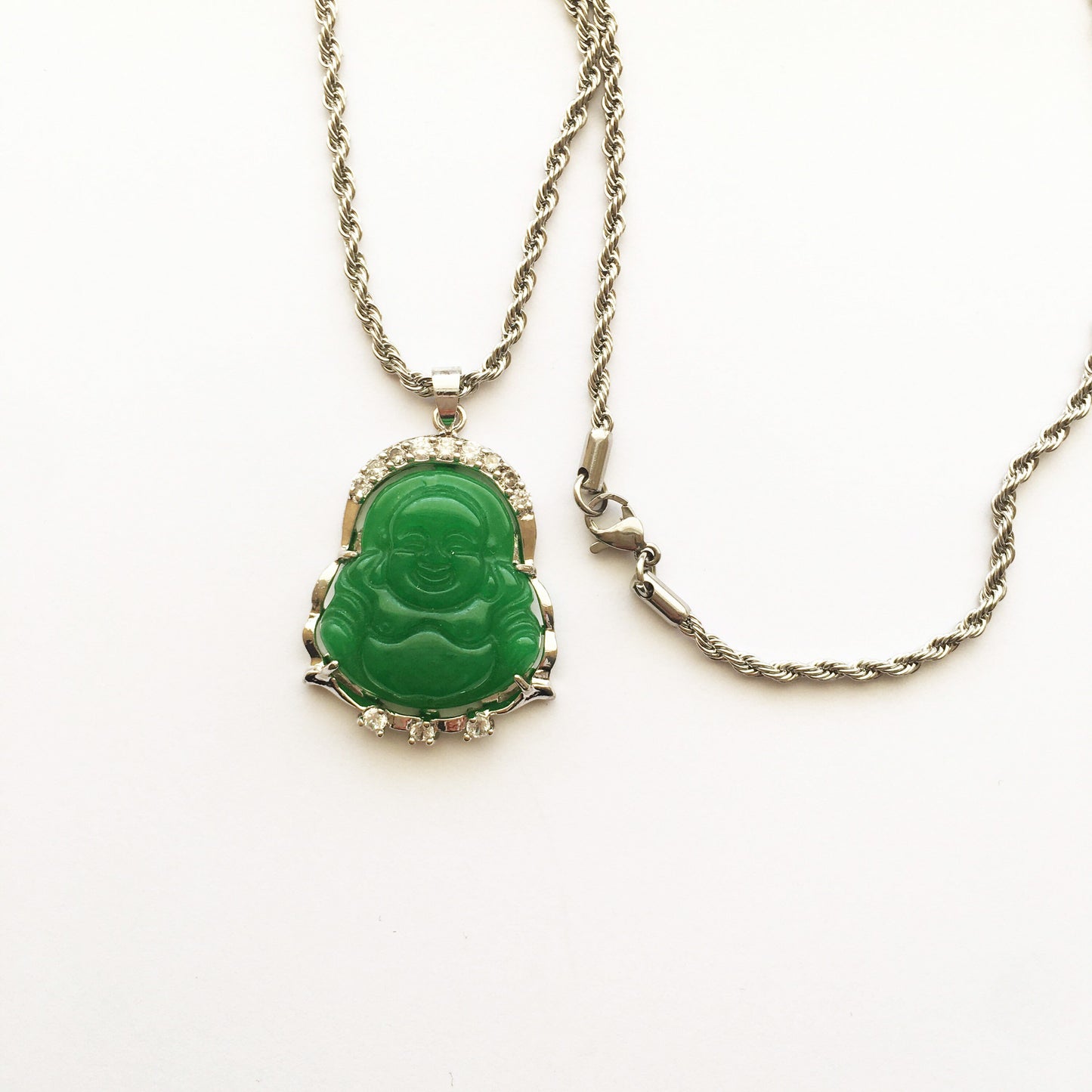 cubic zirconia Jade Buddha pendant necklace
