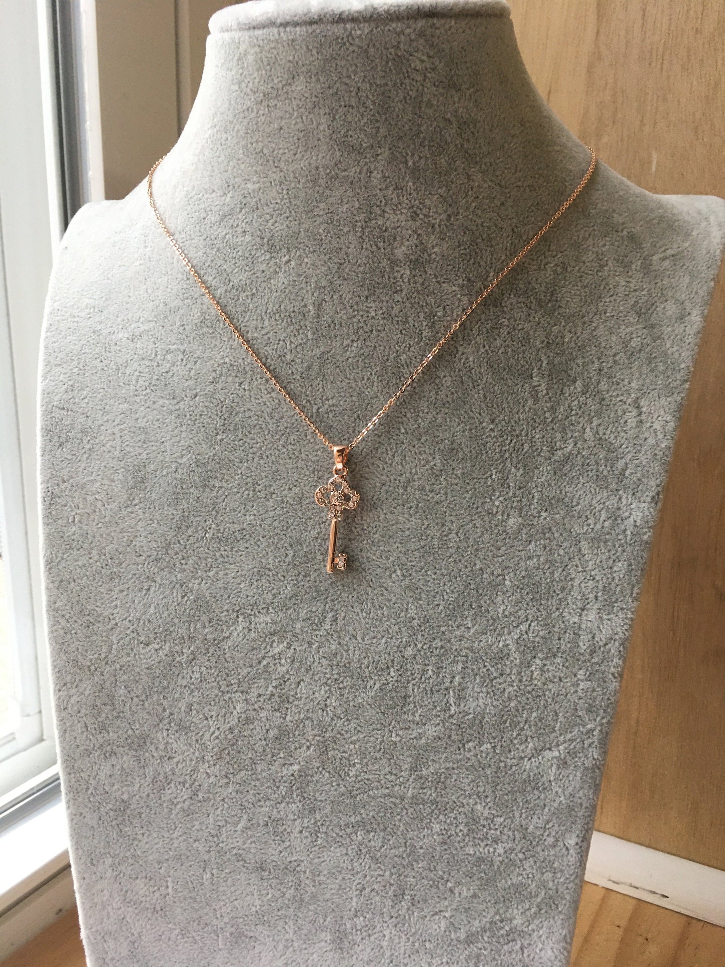 Rose gold Plated cute Key Charm Necklaces Cubic Zirconia Pendant for Women Her Teen Girls Birthday