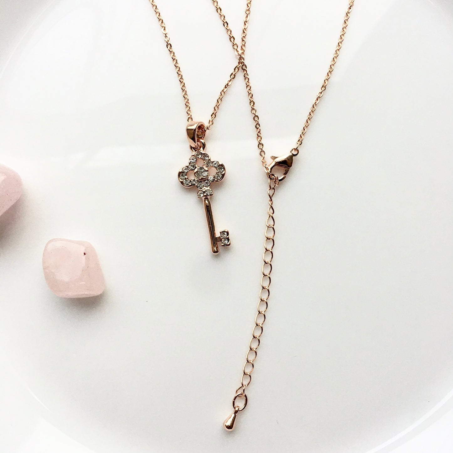 Rose gold Plated cute Key Charm Necklaces Cubic Zirconia Pendant for Women Her Teen Girls Birthday