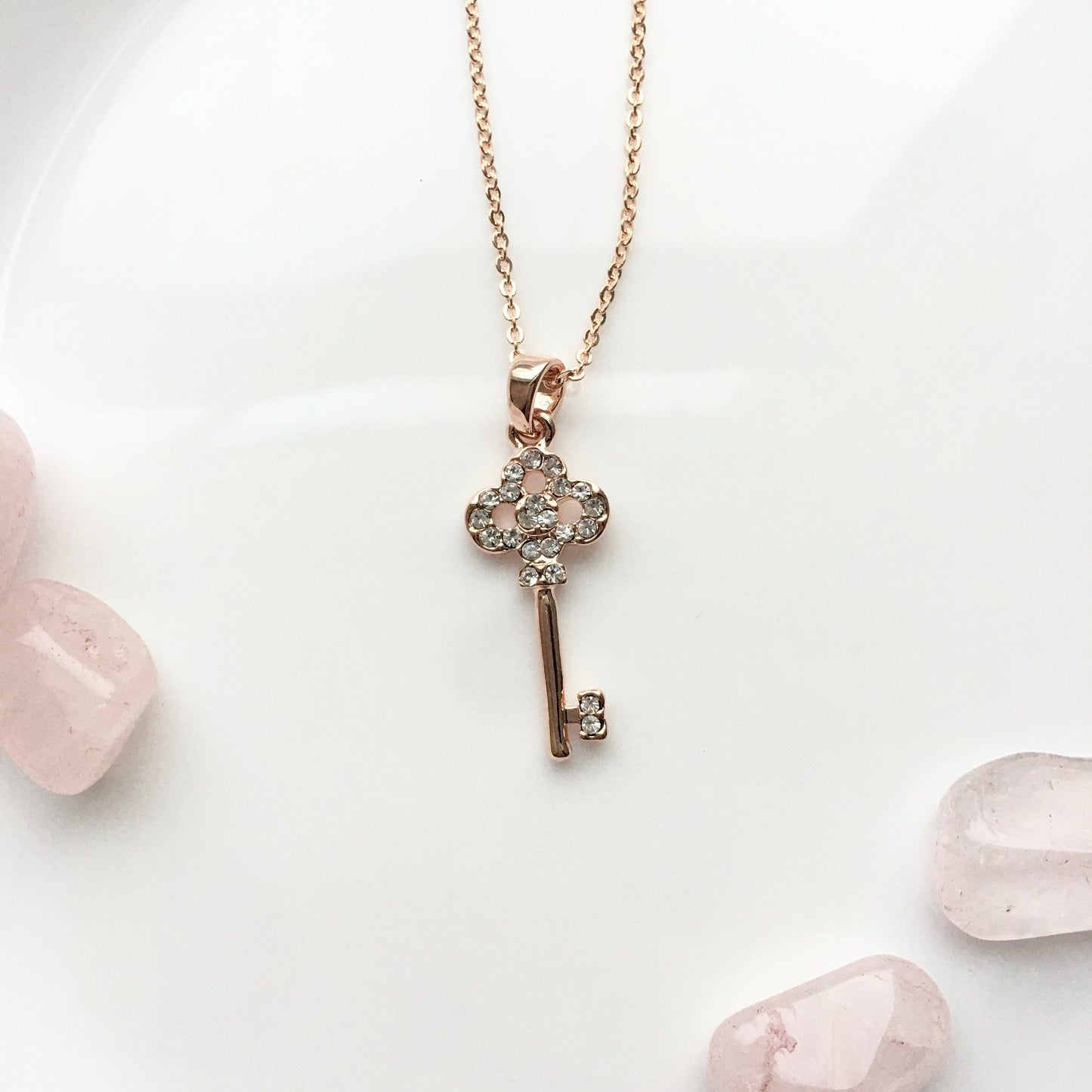 Rose gold Plated cute Key Charm Necklaces Cubic Zirconia Pendant for Women Her Teen Girls Birthday