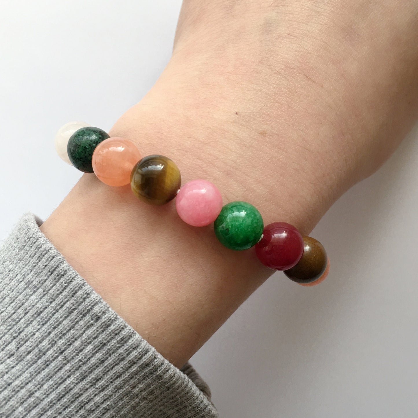 10mm multiple gemstone beaded lucky bracelet