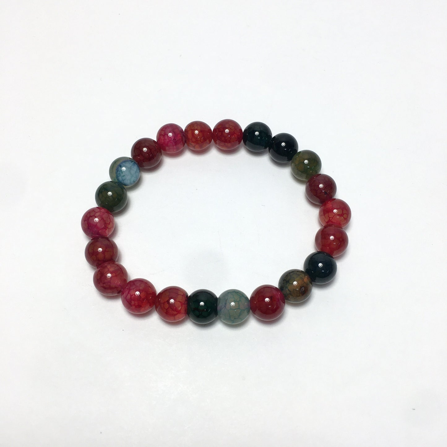 8mm Two Tone Red, Green Dragon Bone Stone Beaded Bracelet, Lucky Gift