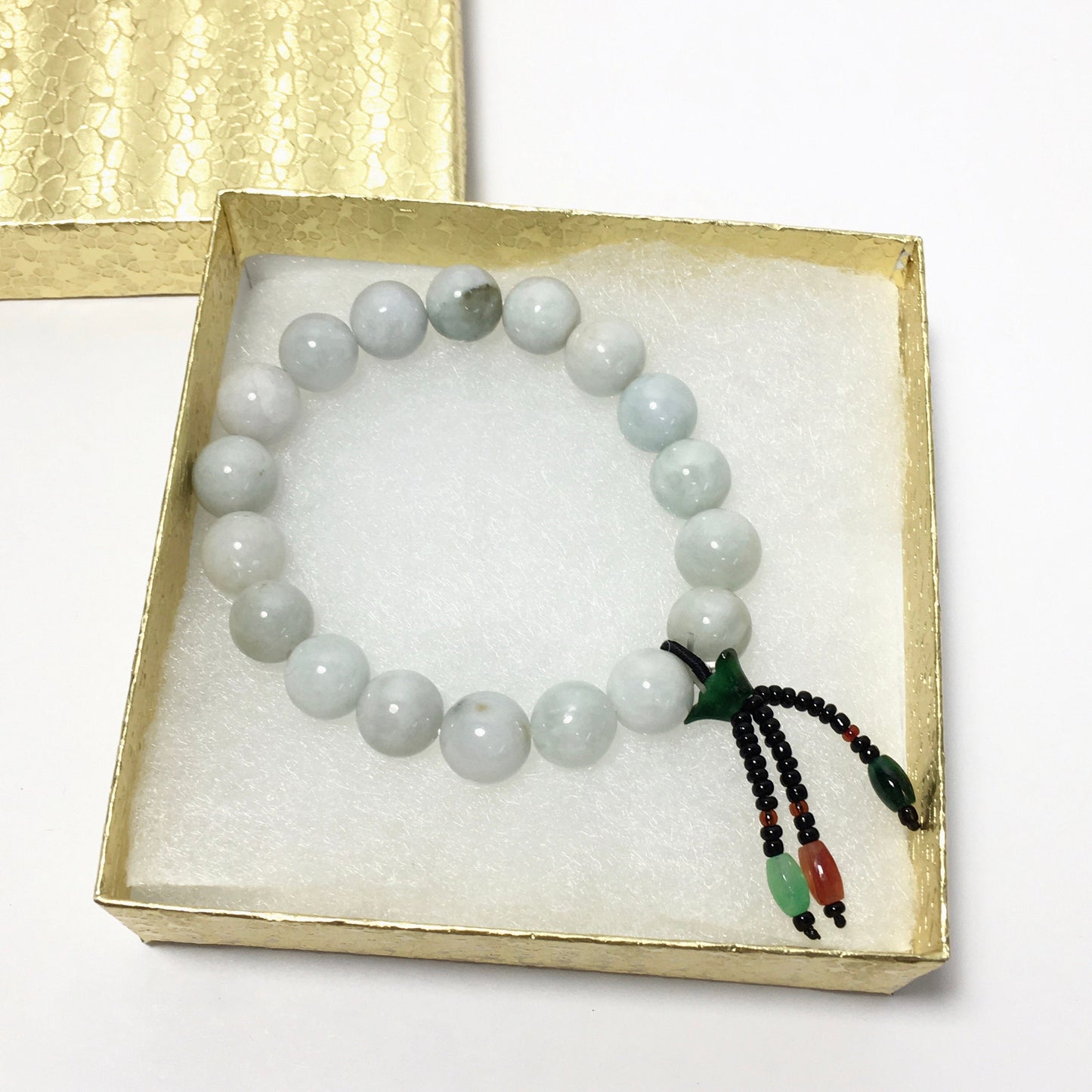 10mm White green Natural Jade beaded bracelet