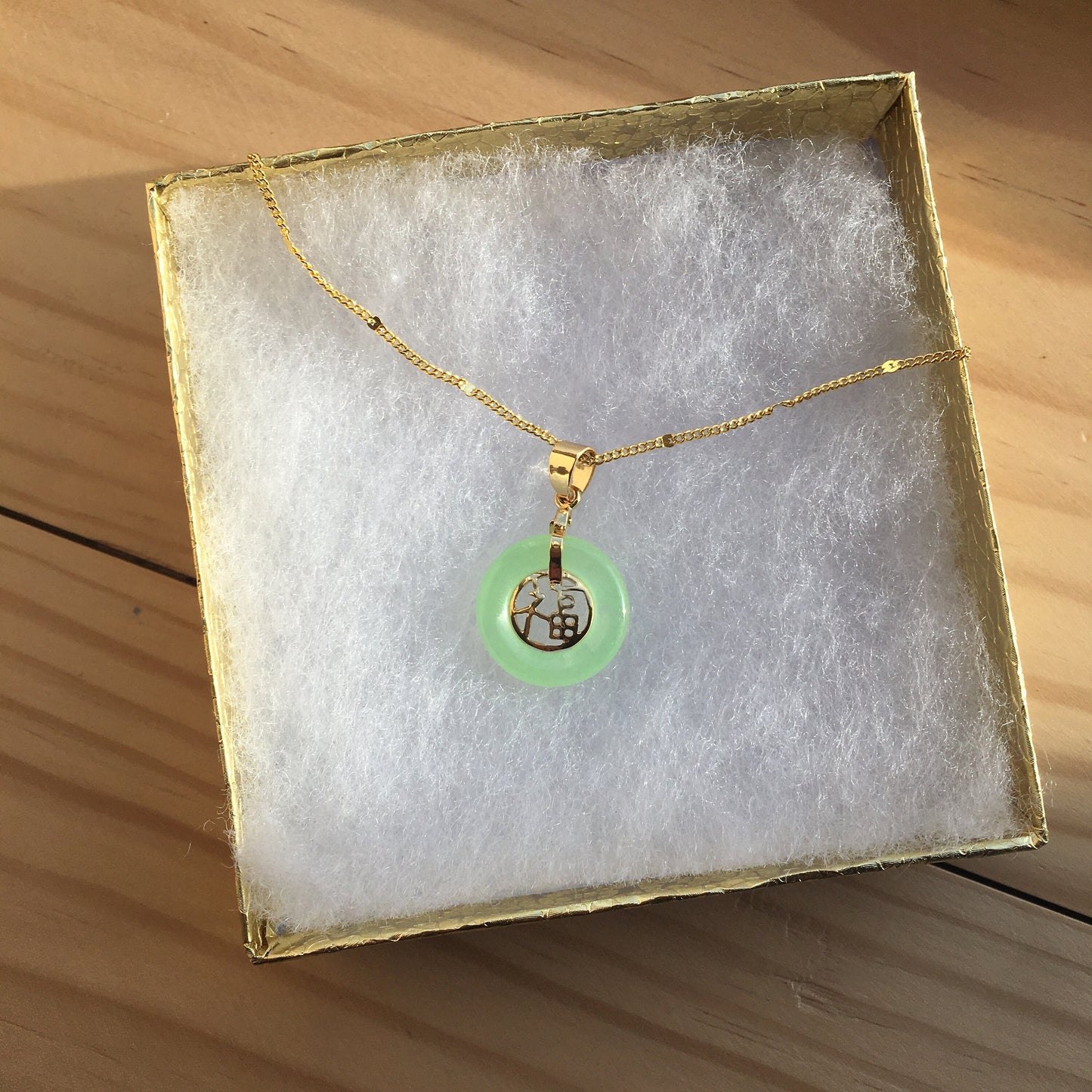 Good fortune Fu light green jade pendant necklace