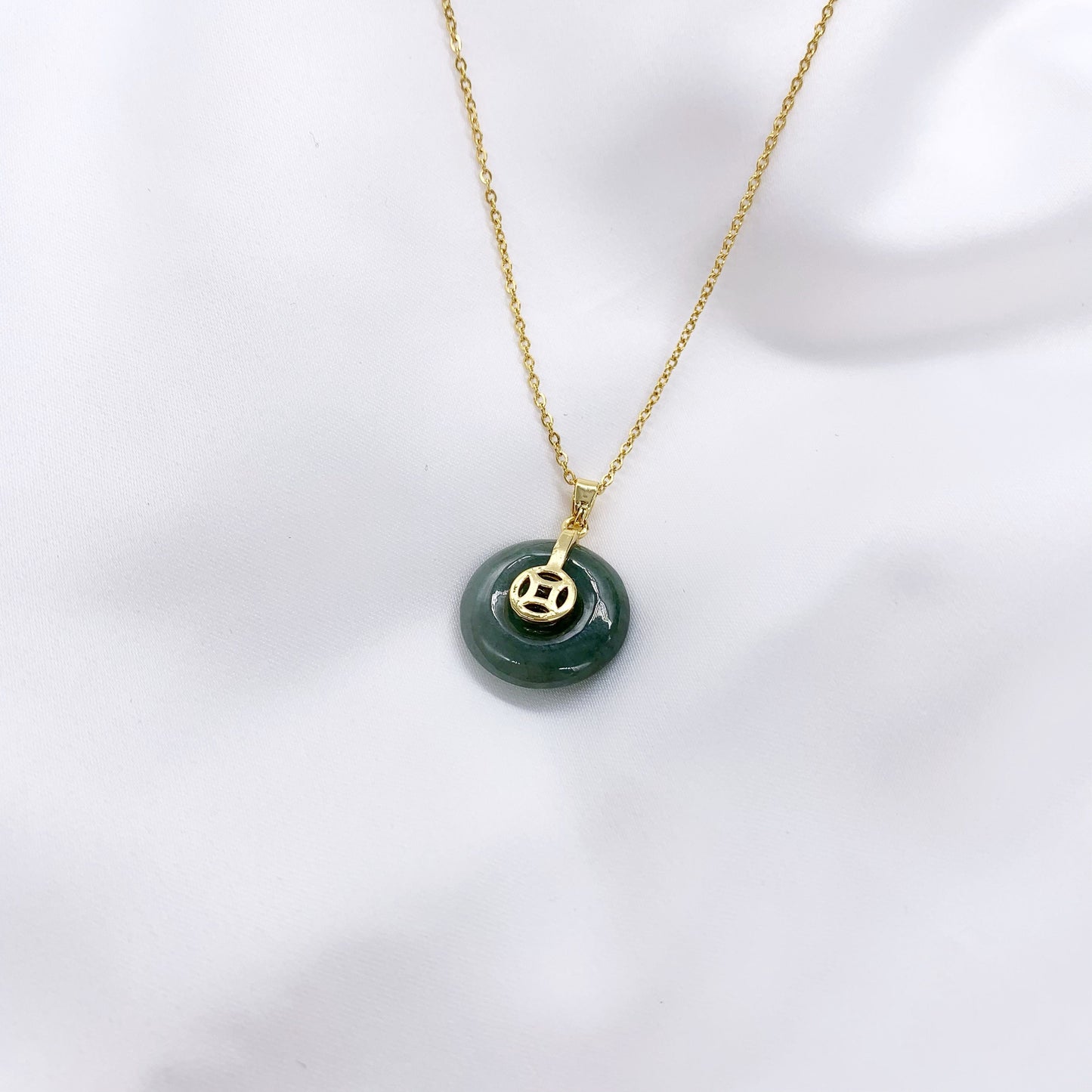 Natural Jade Good Fortune Circle Donuts Jade Peace Buckle Coin Jade Jewelry Jade necklace Lucky Gift