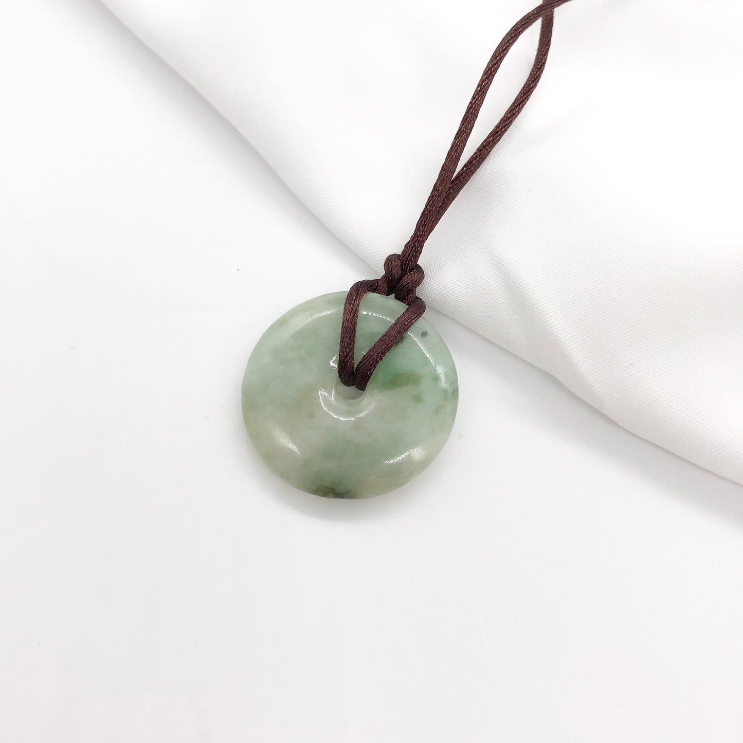 Natural Two-tone Donut coin Peace Buckle Jade pendant Necklace, Lucky gift
