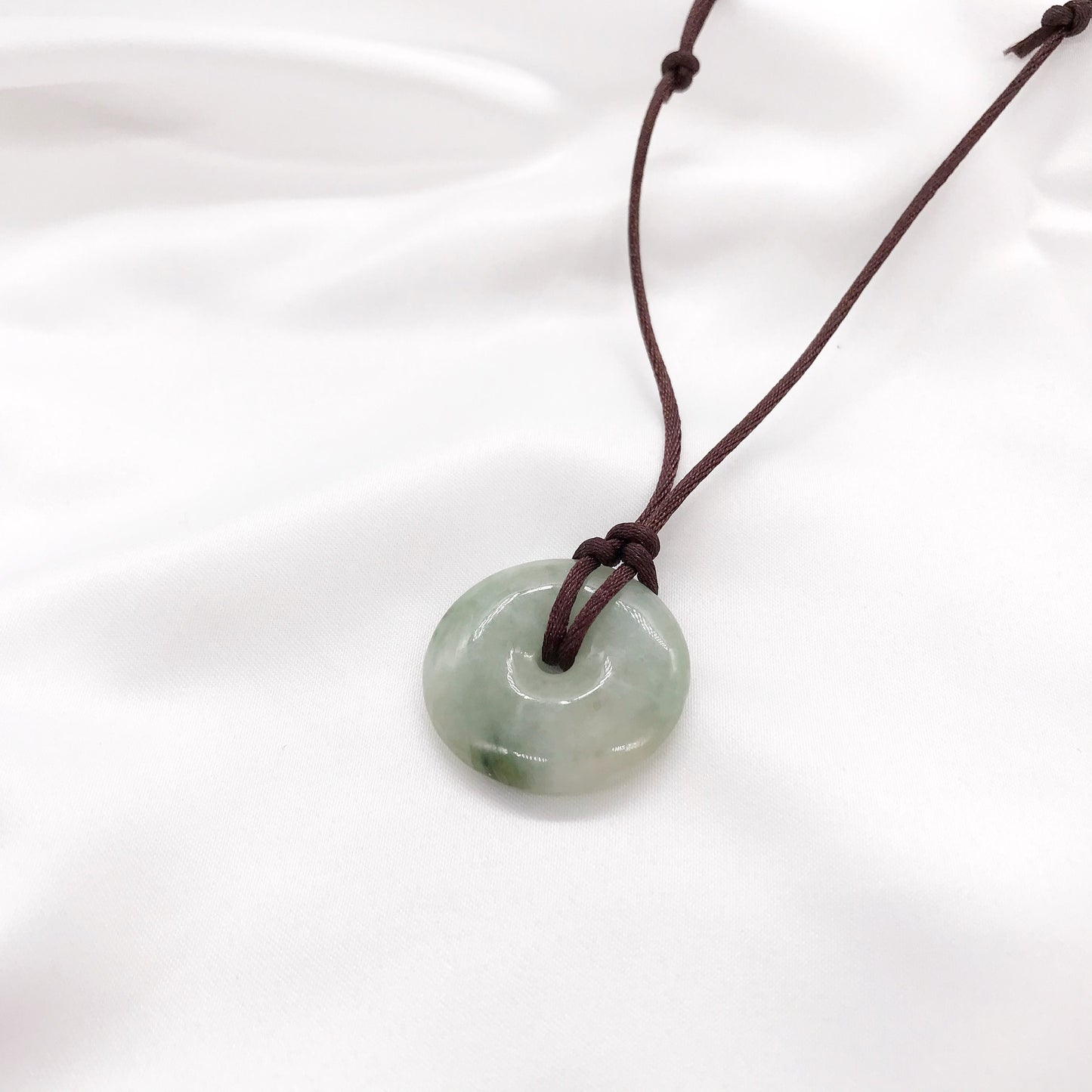 Natural Two-tone Donut coin Peace Buckle Jade pendant Necklace, Lucky gift