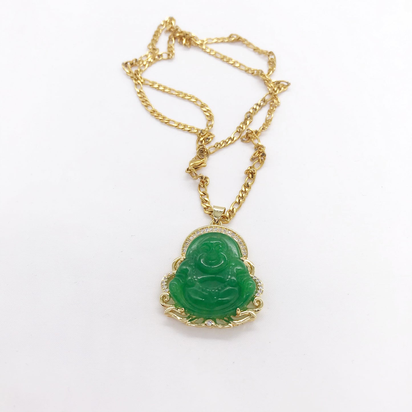 Good Fortune wealth wisdom Green Jade Buddha Pendant Necklace