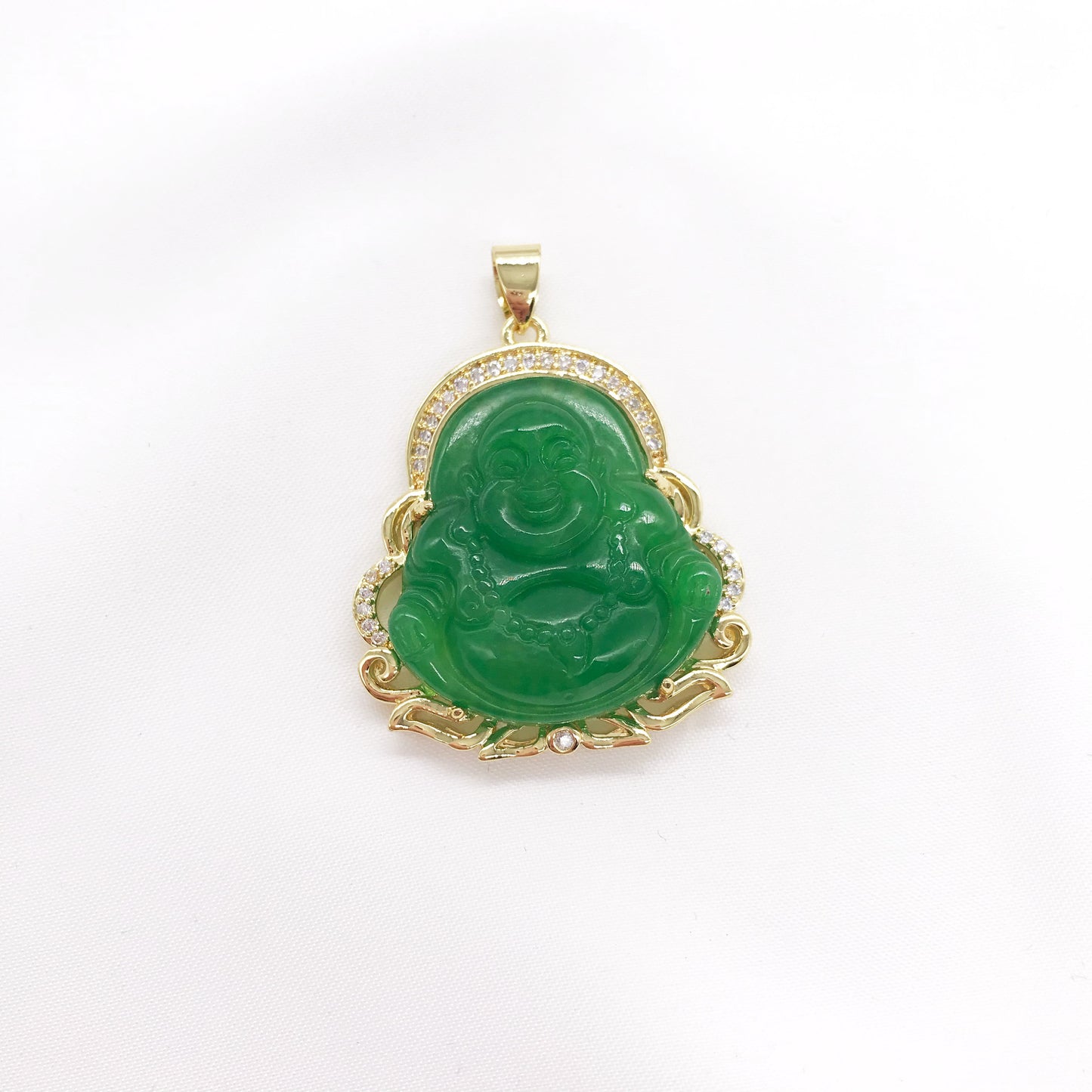 Good Fortune wealth wisdom Green Jade Buddha Pendant Necklace