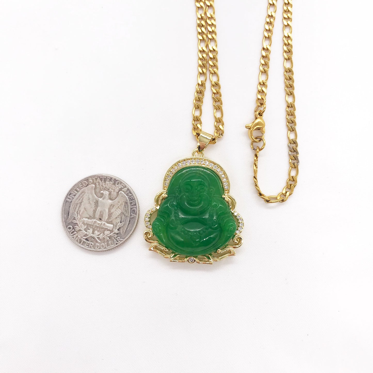 Good Fortune wealth wisdom Green Jade Buddha Pendant Necklace