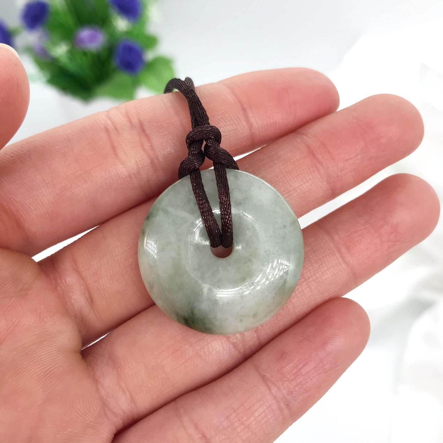Natural Two-tone Donut coin Peace Buckle Jade pendant Necklace, Lucky gift