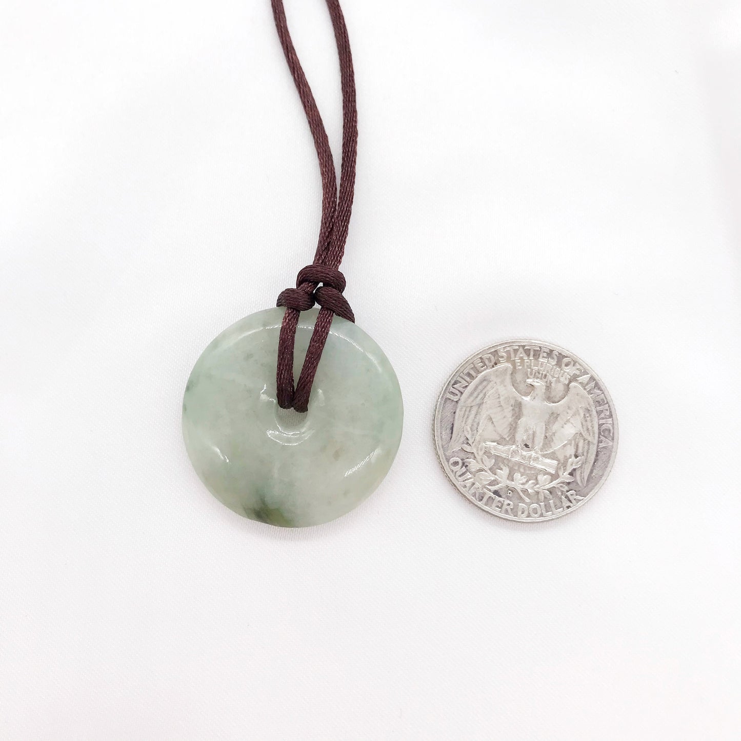 Natural Two-tone Donut coin Peace Buckle Jade pendant Necklace, Lucky gift