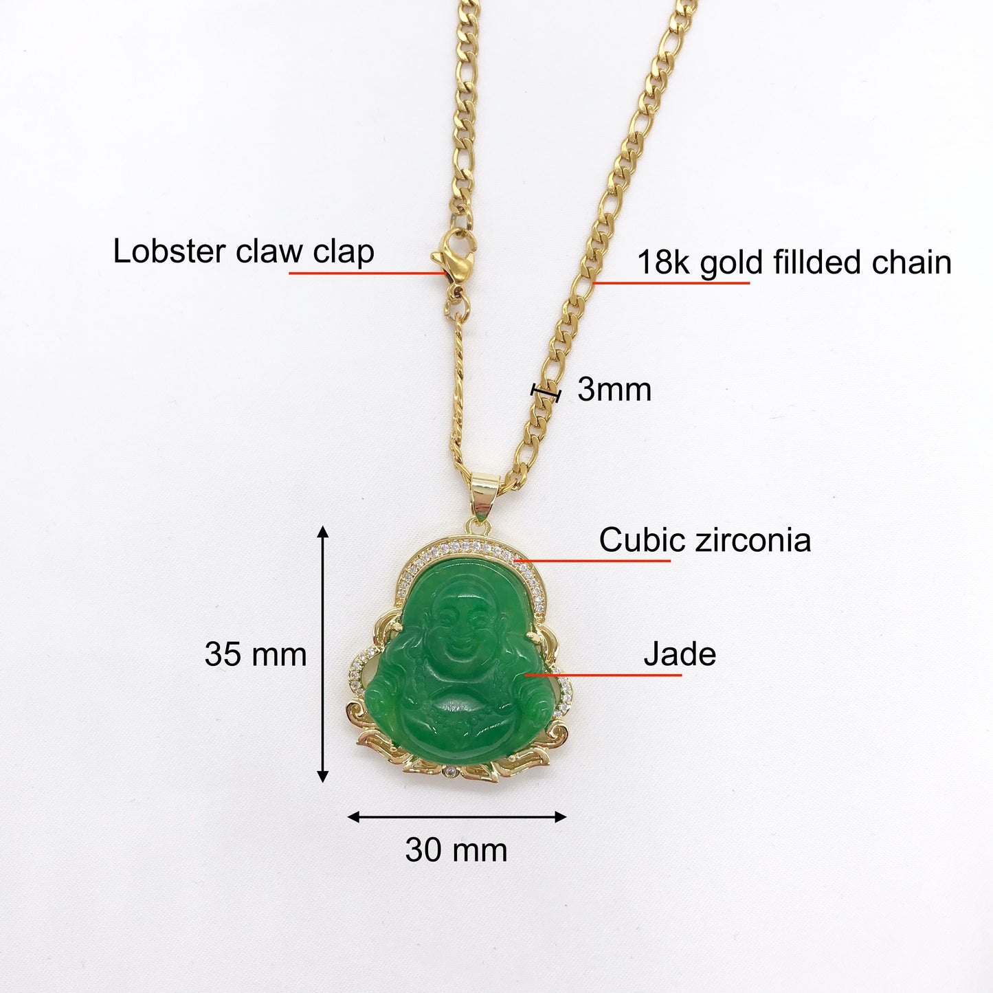 Good Fortune wealth wisdom Green Jade Buddha Pendant Necklace