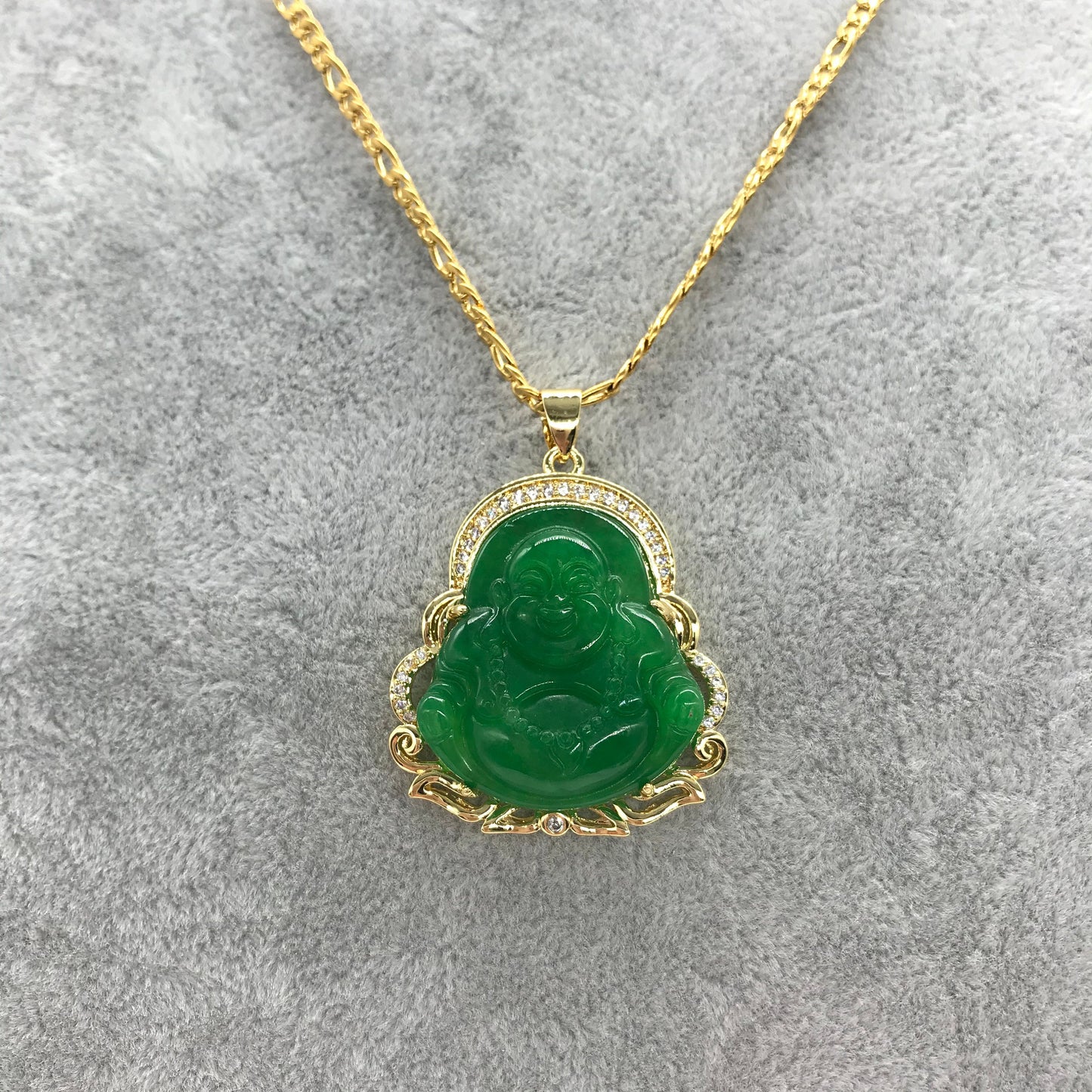 Good Fortune wealth wisdom Green Jade Buddha Pendant Necklace