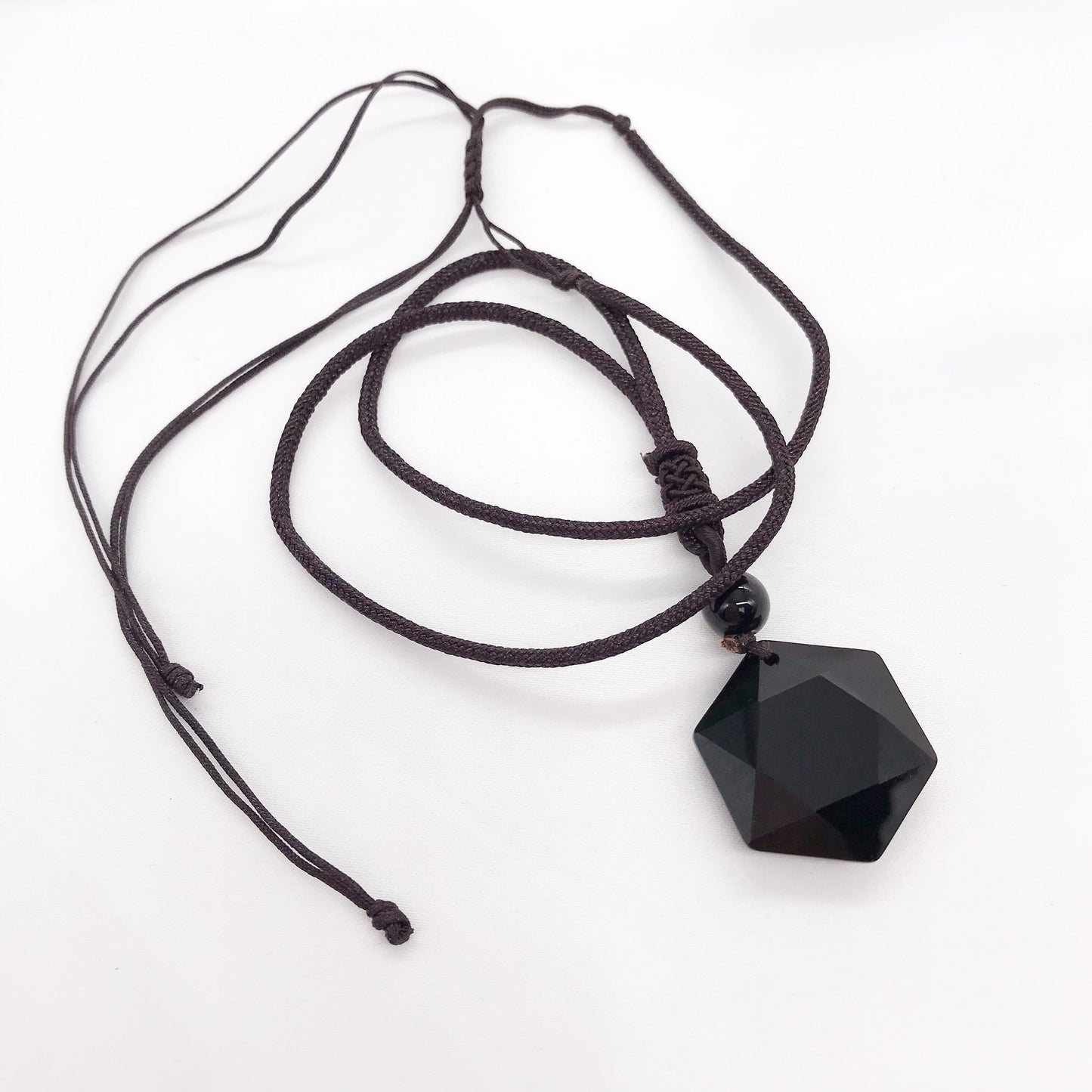 Natural Black Obsidian Hexagram Pendant Necklace, Healing Natural Stone Lucky Gift