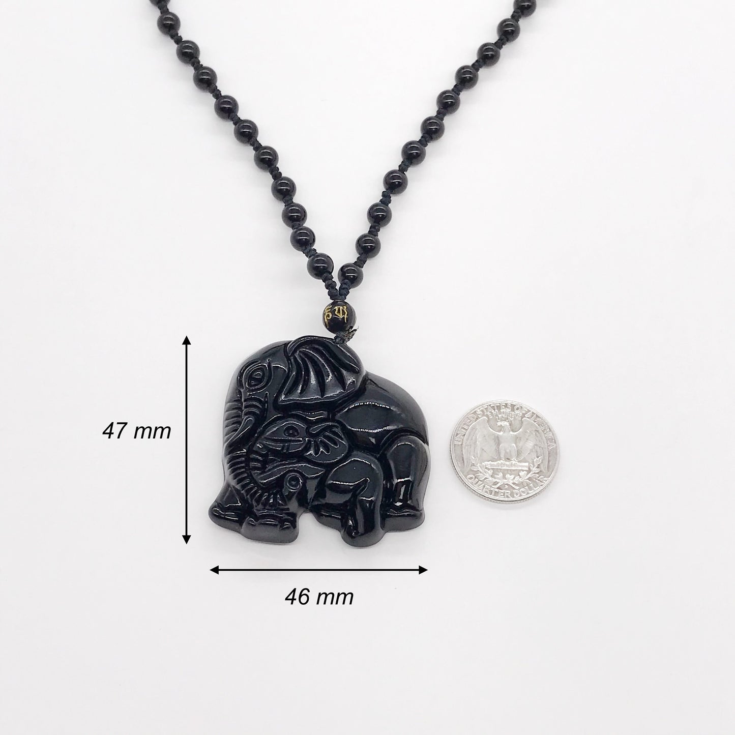 Natural Black Obsidian Carved Elephant Amulet Pendant Necklace, Mother and Baby Elephant Consecrate pendant, Lucky Gift