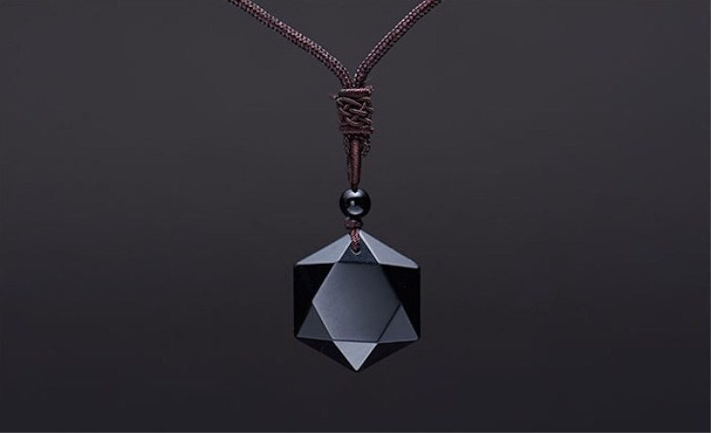 Natural Black Obsidian Hexagram Pendant Necklace, Healing Natural Stone Lucky Gift
