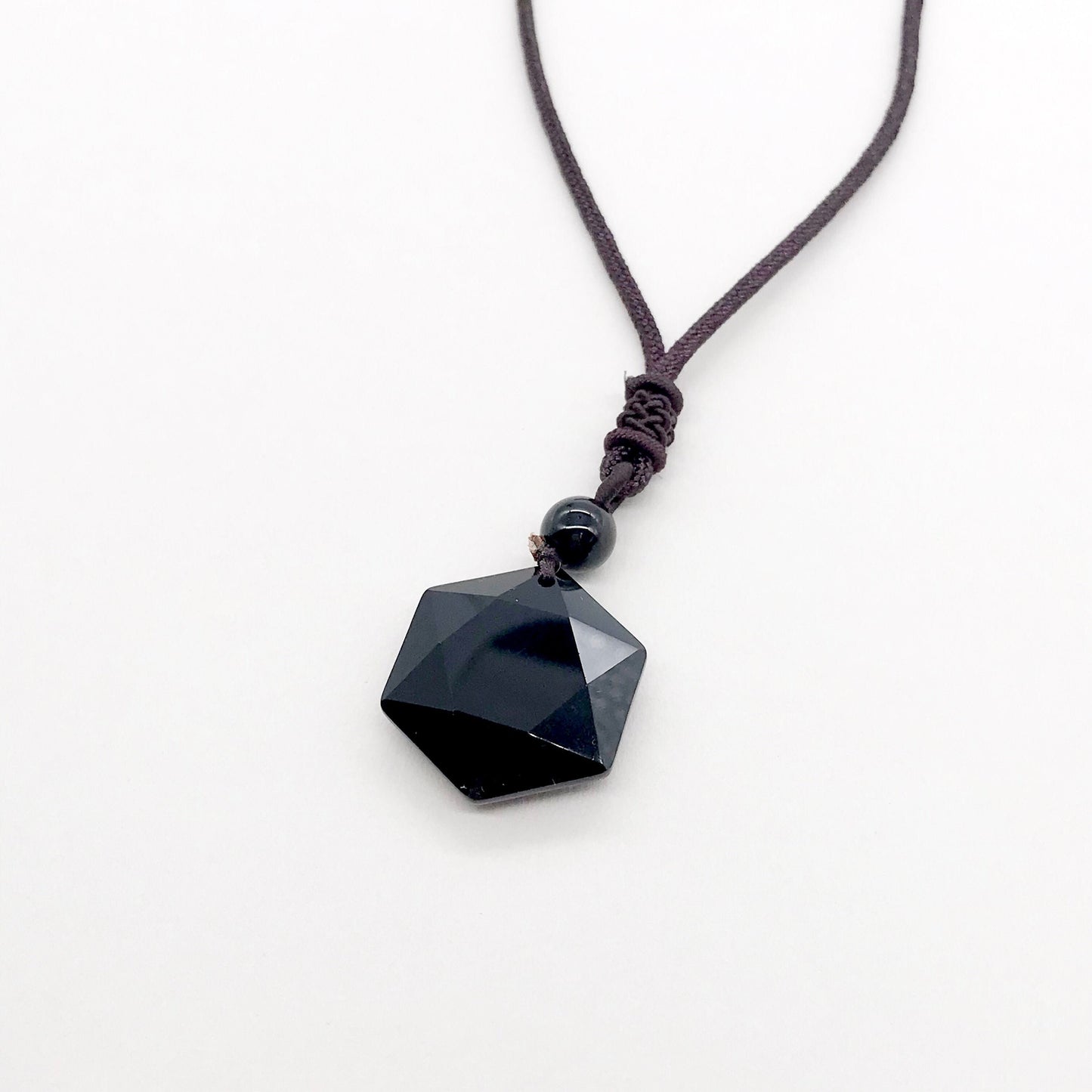 Natural Black Obsidian Hexagram Pendant Necklace, Healing Natural Stone Lucky Gift