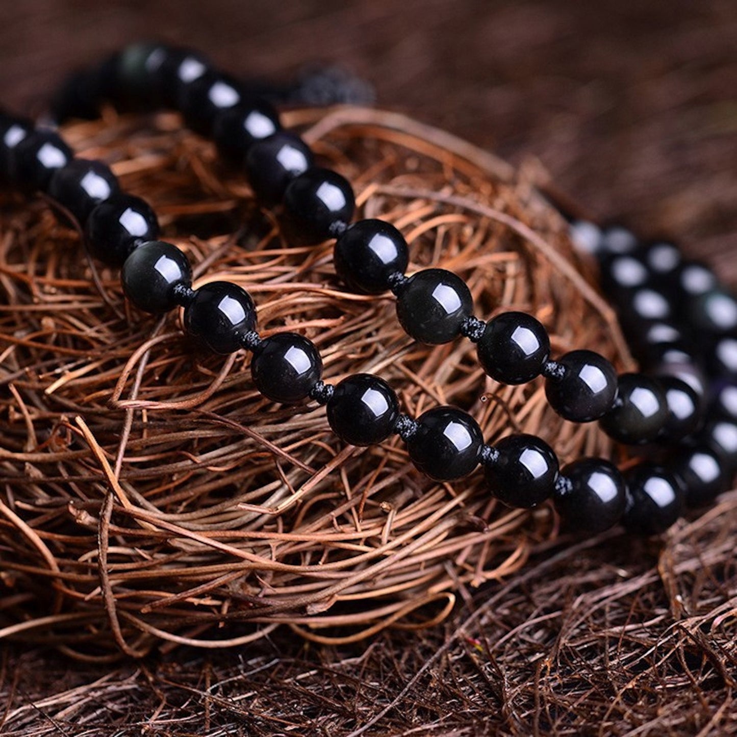 Natural Black Obsidian Thousand-Hand Guanyin Buddha Amulet Pendant Necklace, Lucky Gift