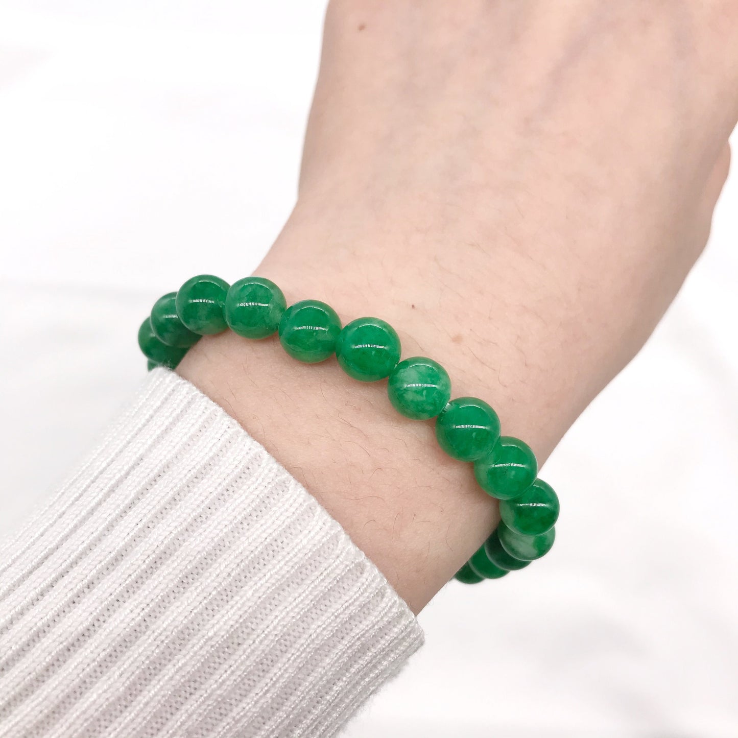 8mm Green Jade Beaded Bracelet, Natural gemstone bracelet