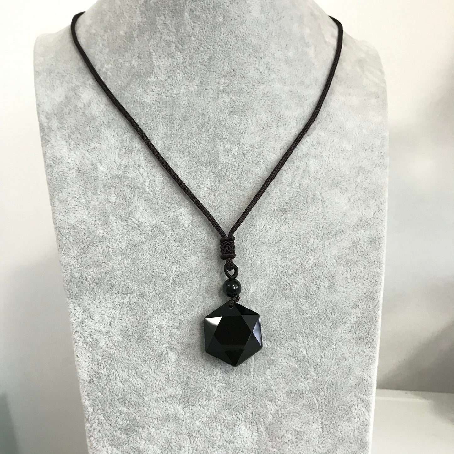 Natural Black Obsidian Hexagram Pendant Necklace, Healing Natural Stone Lucky Gift