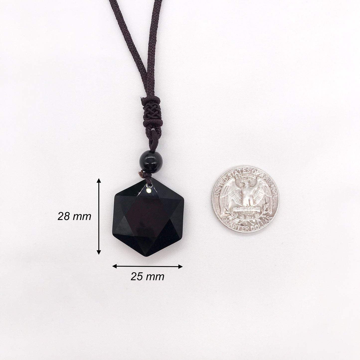 Natural Black Obsidian Hexagram Pendant Necklace, Healing Natural Stone Lucky Gift