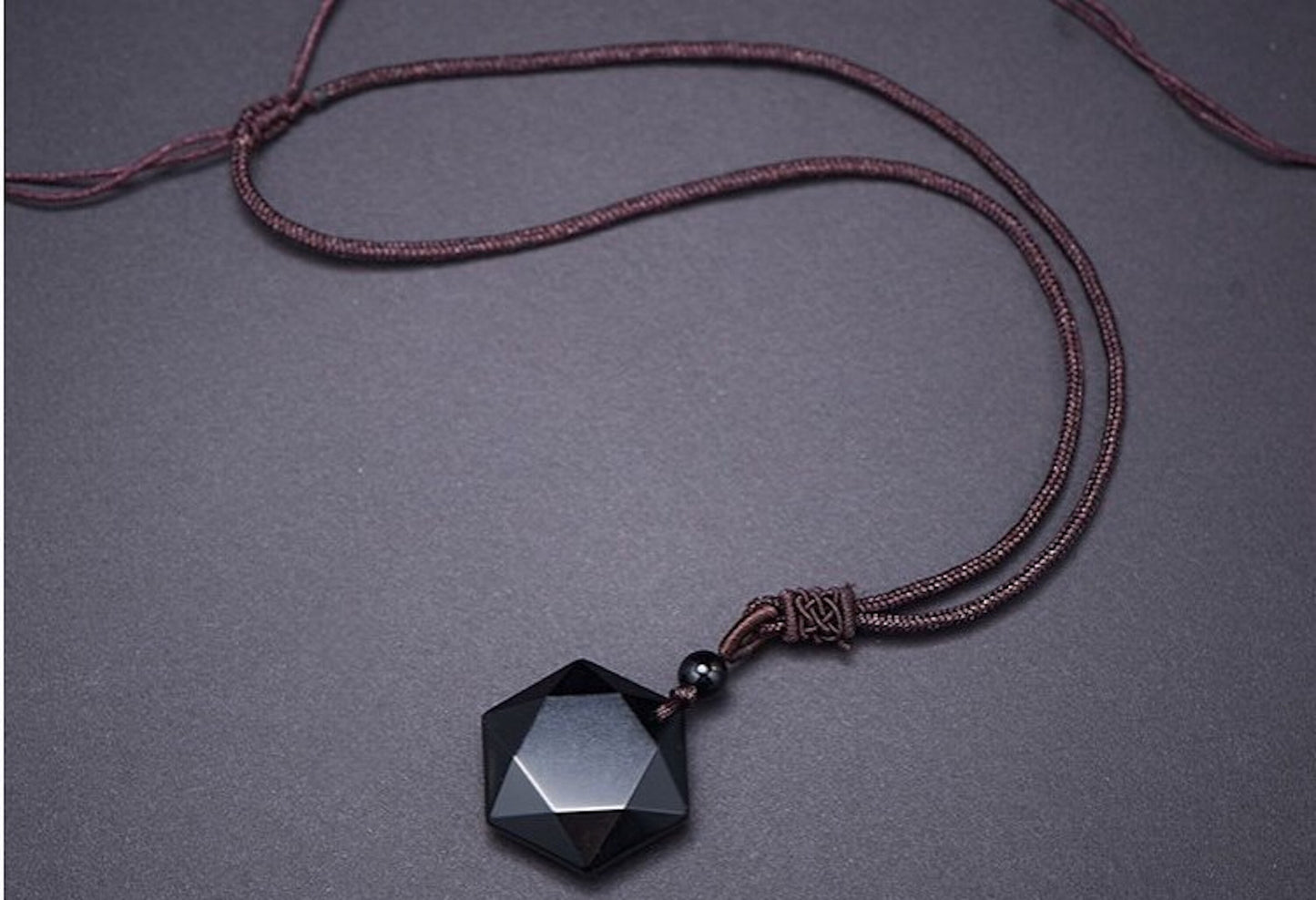 Natural Black Obsidian Hexagram Pendant Necklace, Healing Natural Stone Lucky Gift