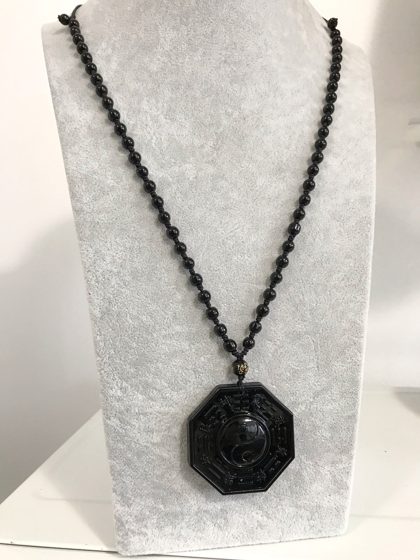 Natural Black Obsidian Carved Tai Chi Amulet Pendant Necklace, Consecrate pendant, Lucky Gift