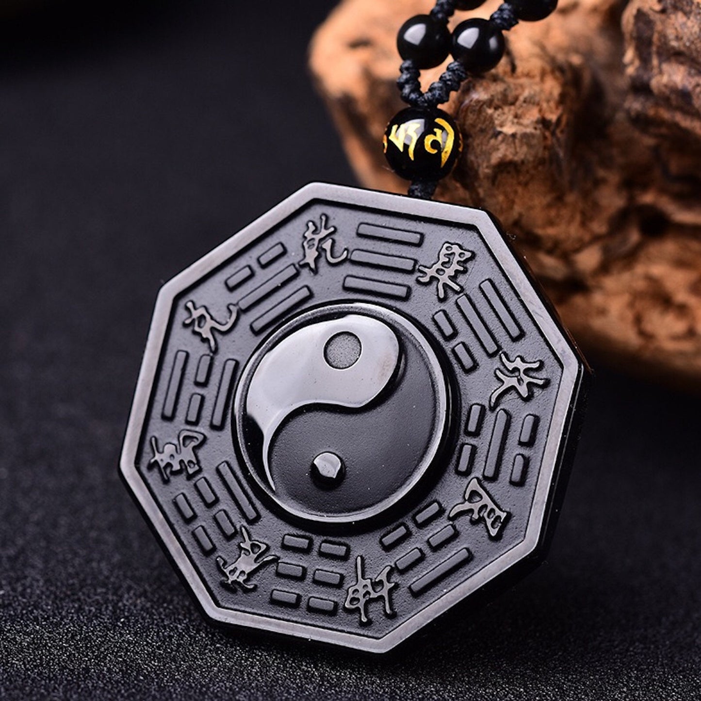 Natural Black Obsidian Carved Tai Chi Amulet Pendant Necklace, Consecrate pendant, Lucky Gift