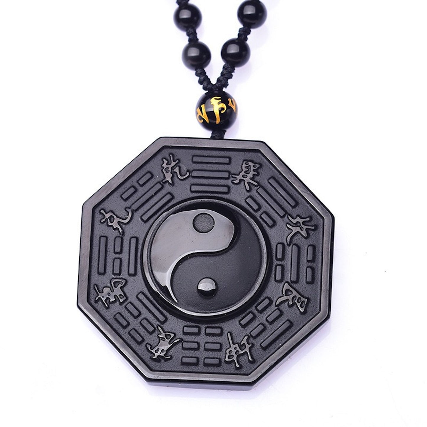 Natural Black Obsidian Carved Tai Chi Amulet Pendant Necklace, Consecrate pendant, Lucky Gift