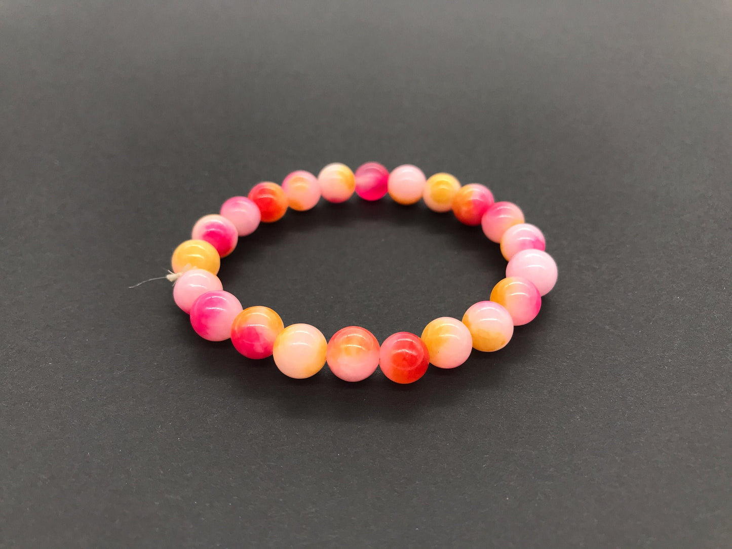 8mm Rose Pink and Yellow multi-color Jade Beaded Bracelet, Natural gemstone bracelet