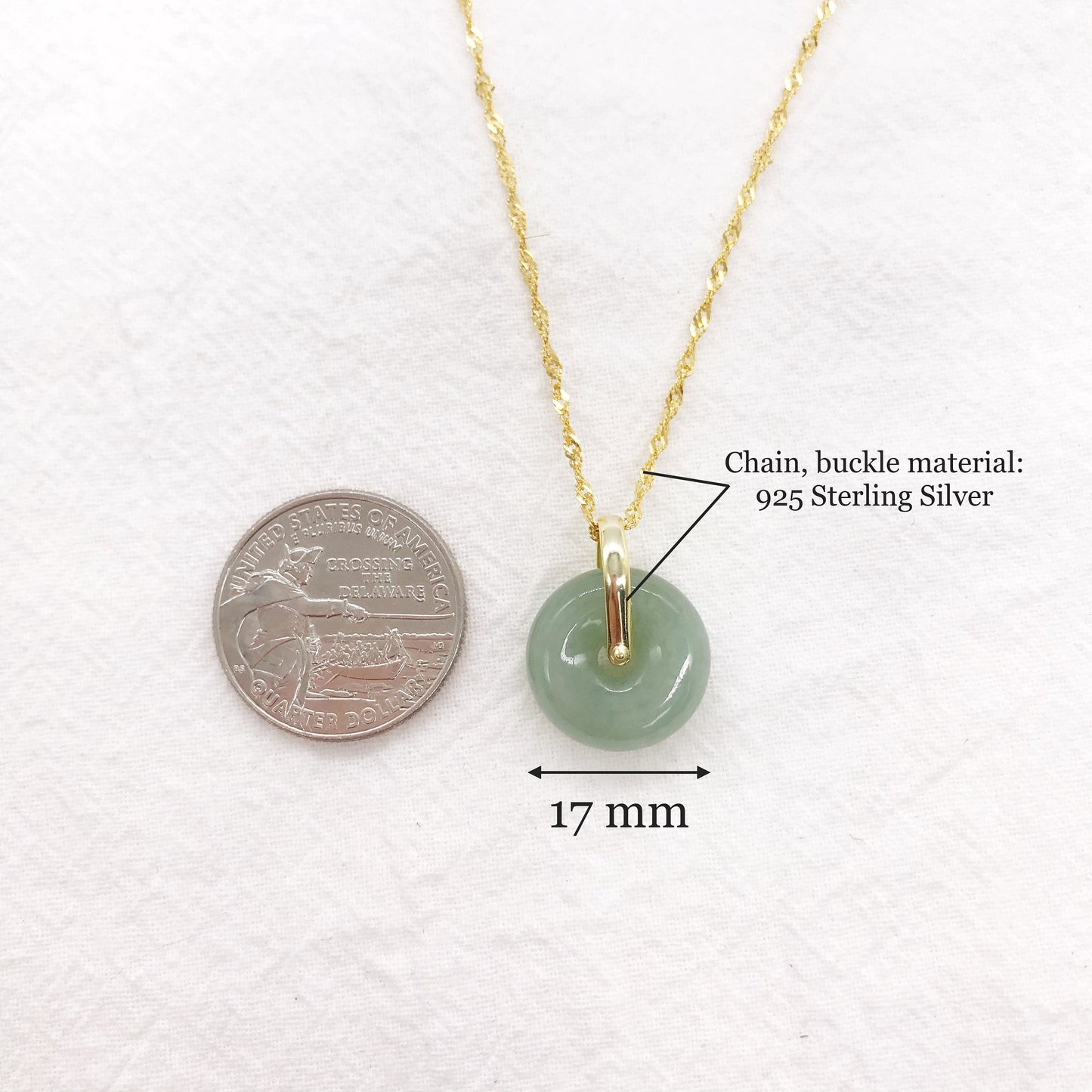 925 Sterling Silver Peaceful Buckle Natural Jade Pendant Necklace