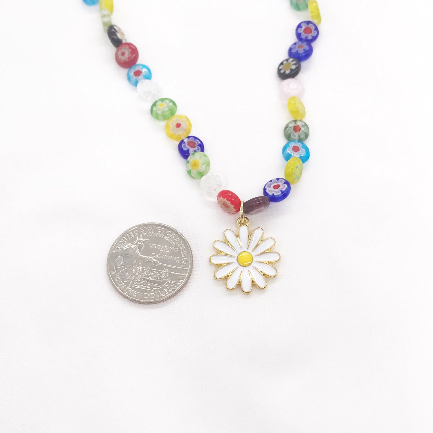Flower Shape Pendant Colorful Beaded Choker Necklace