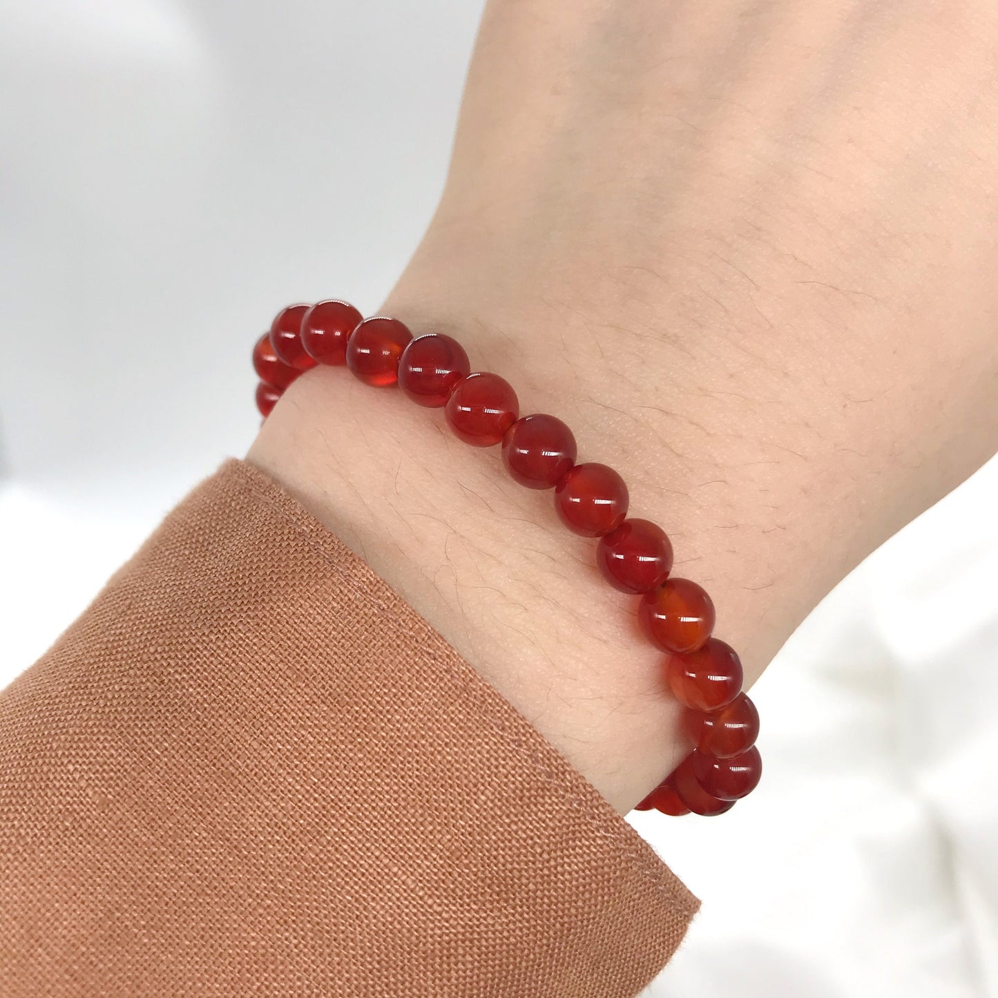 6mm Red Agate Carnelian Beaded Bracelet, Natural Gemstone Bracelet