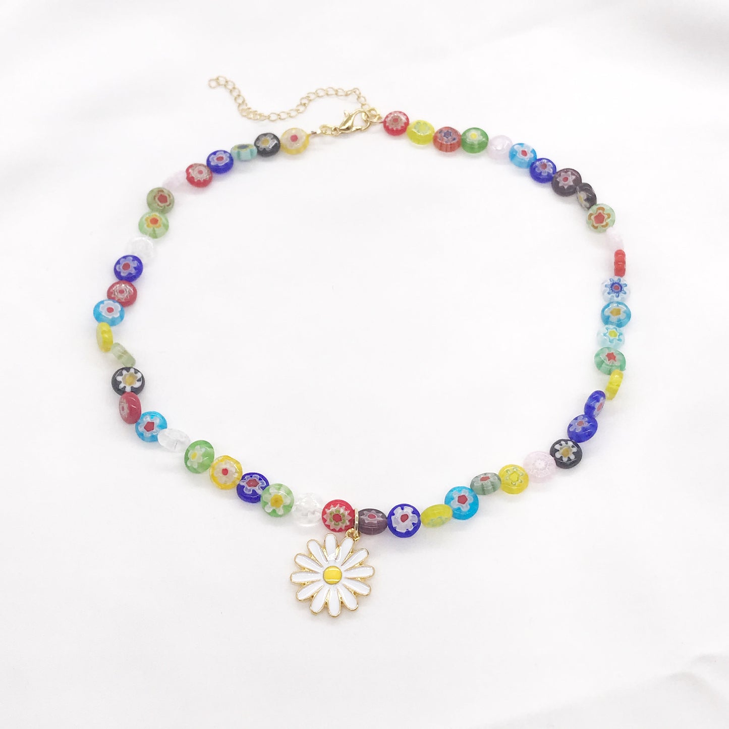 Flower Shape Pendant Colorful Beaded Choker Necklace
