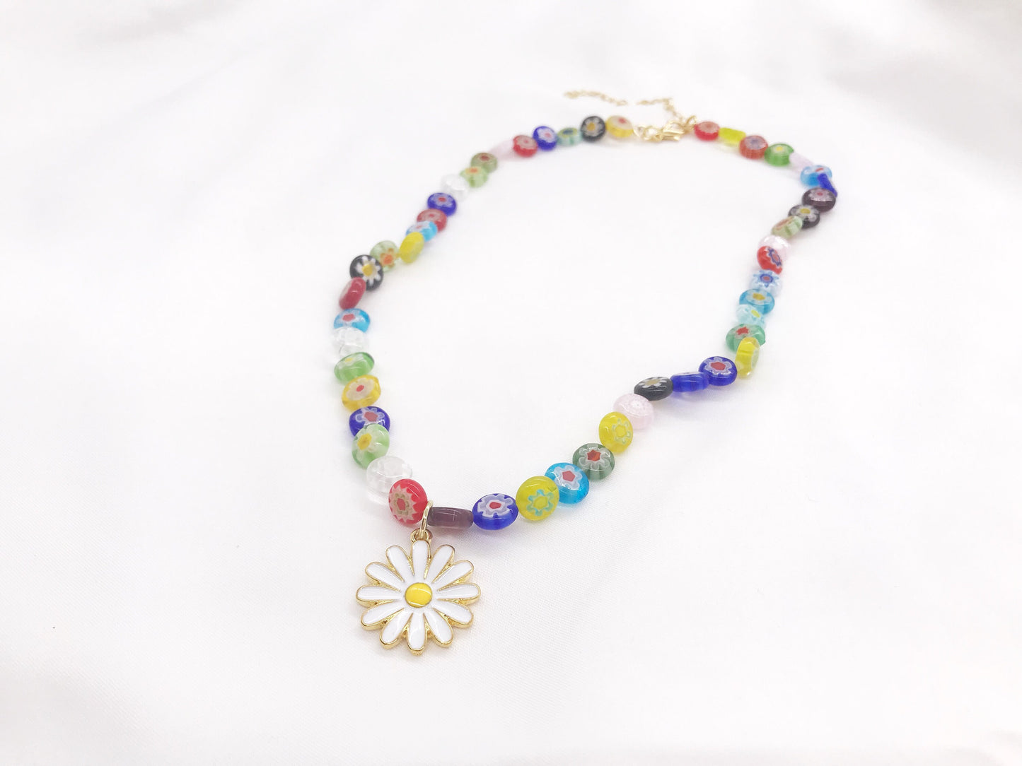Flower Shape Pendant Colorful Beaded Choker Necklace