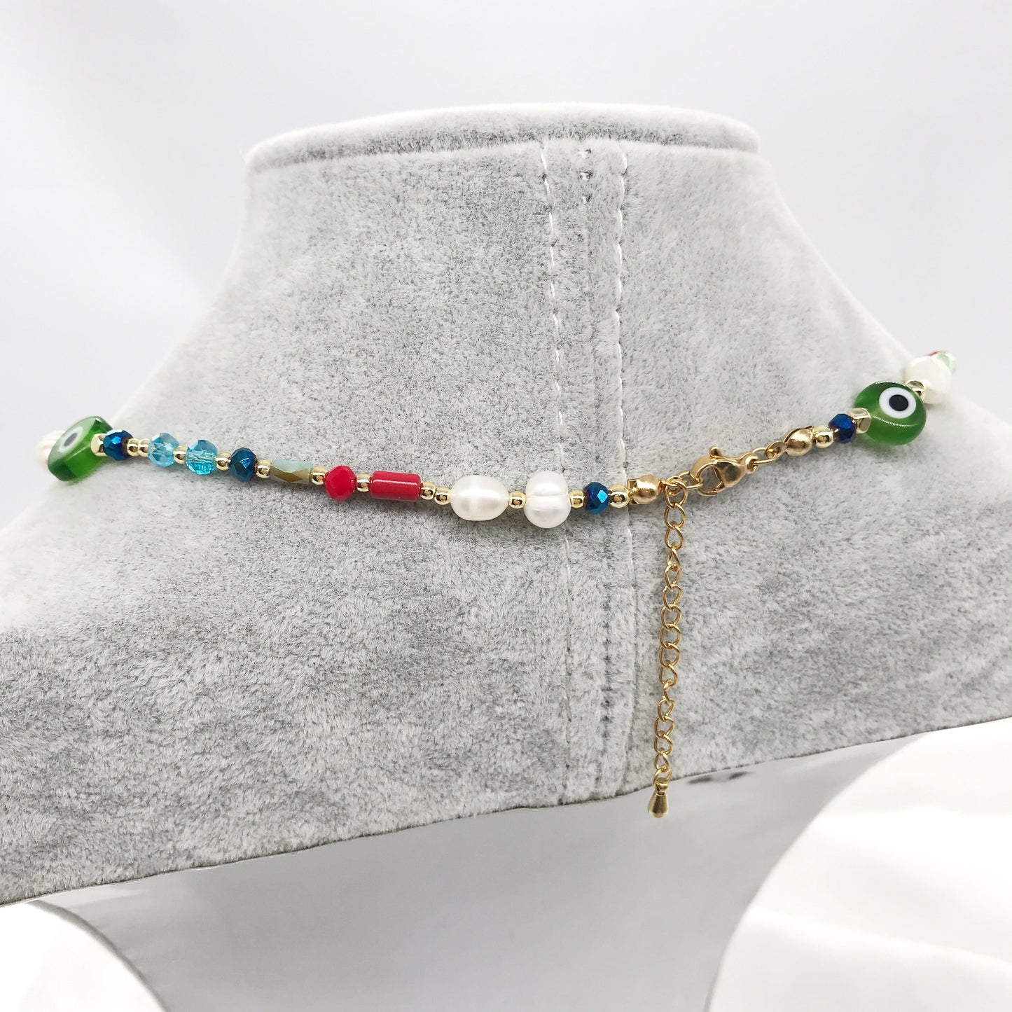 Evil Eye Fresh Water Baroque Pearls Colorful Crystal Beaded Necklace