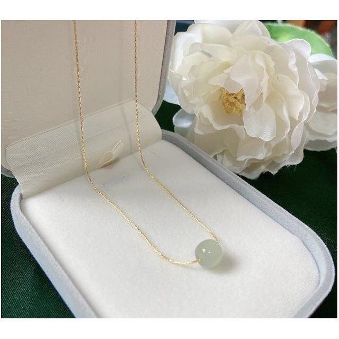 Genuine Aventurine Jade Bead Necklace, Gold Plated Chain