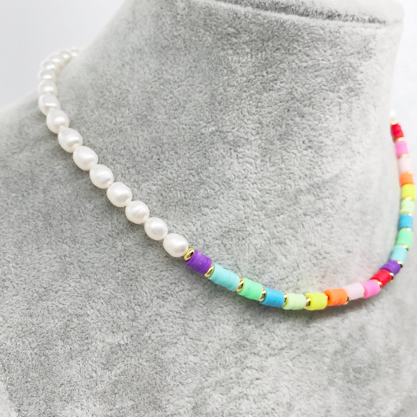 Fresh Water Pearls Colorful Beaded Necklace (A)