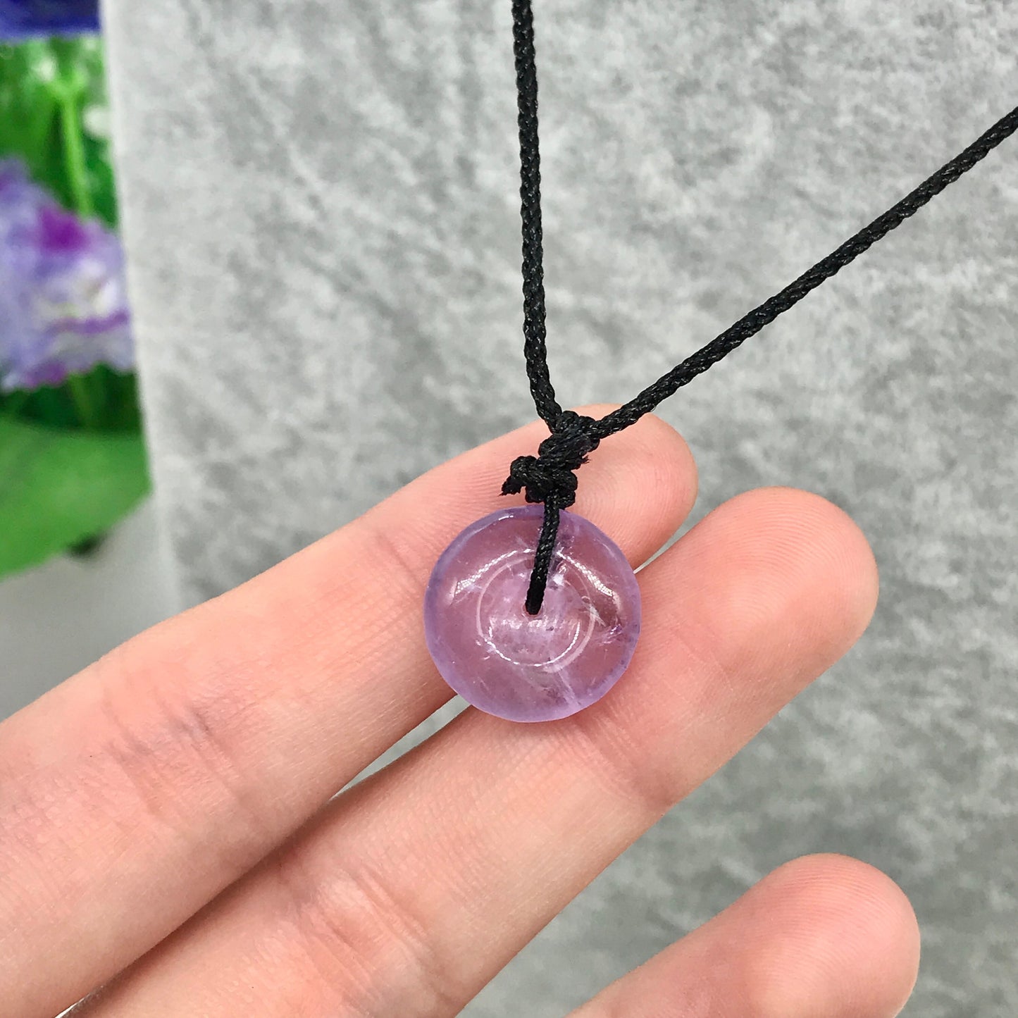 Amethyst Crystal Small Circle Pendant Necklace
