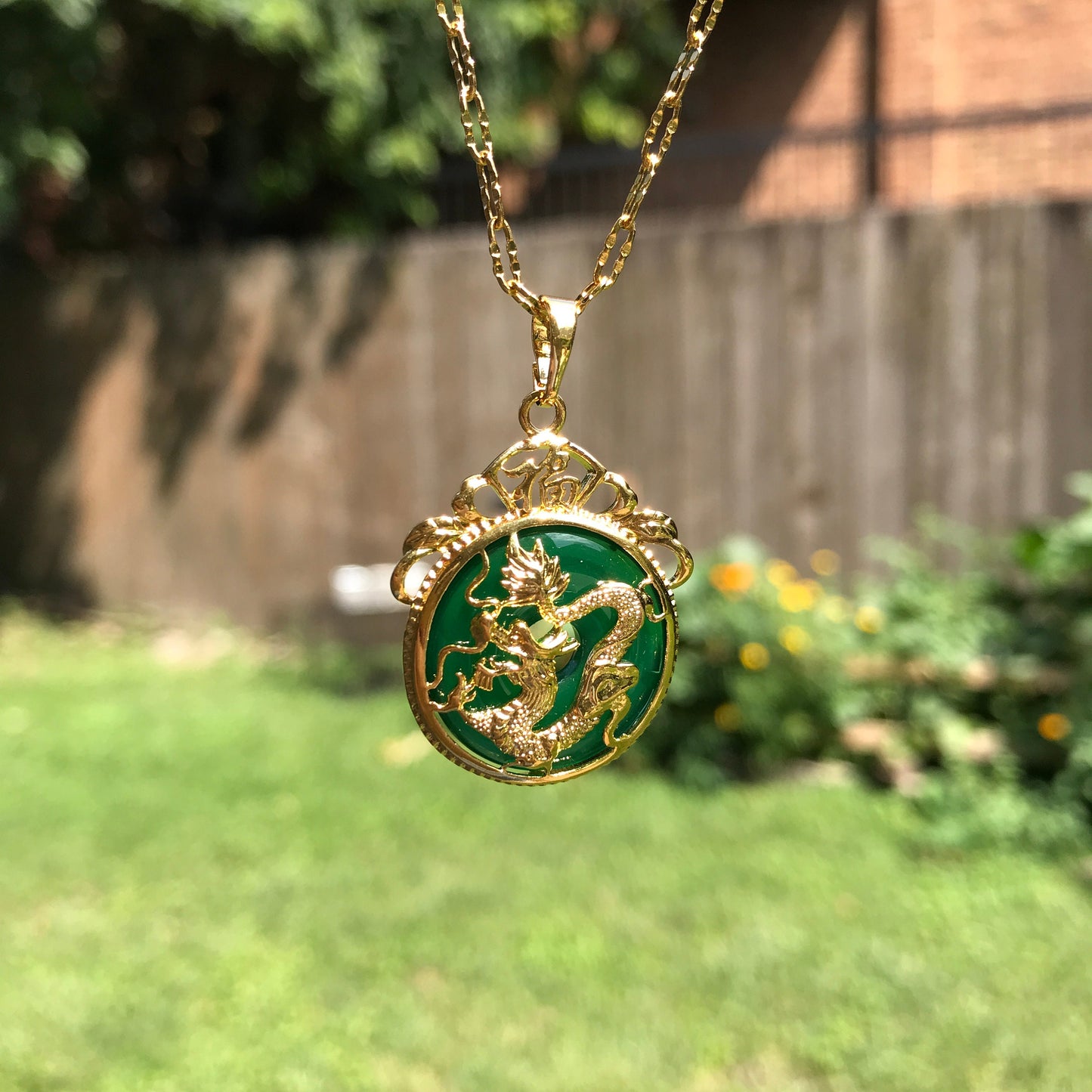Crystal Glass Good fortune (Fu) Dragon Pendant Necklace