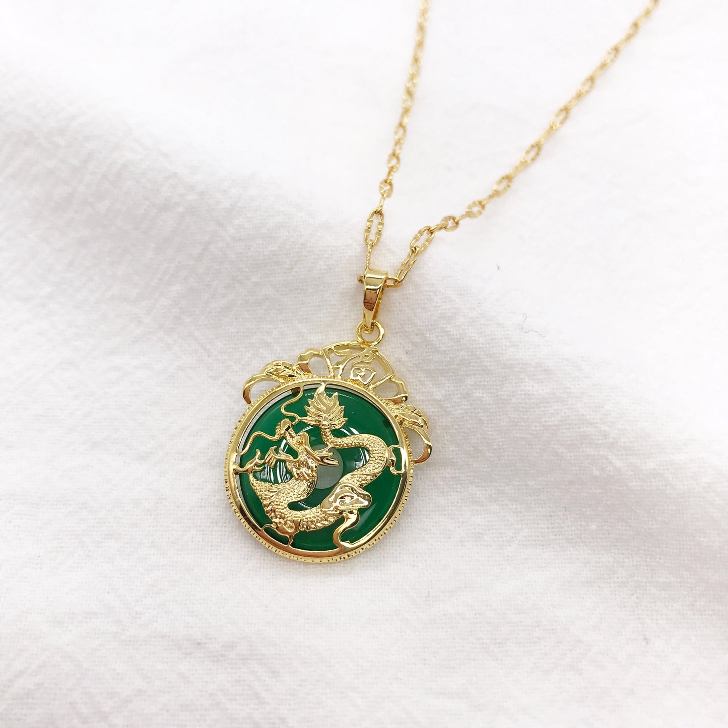 Crystal Glass Good fortune (Fu) Dragon Pendant Necklace