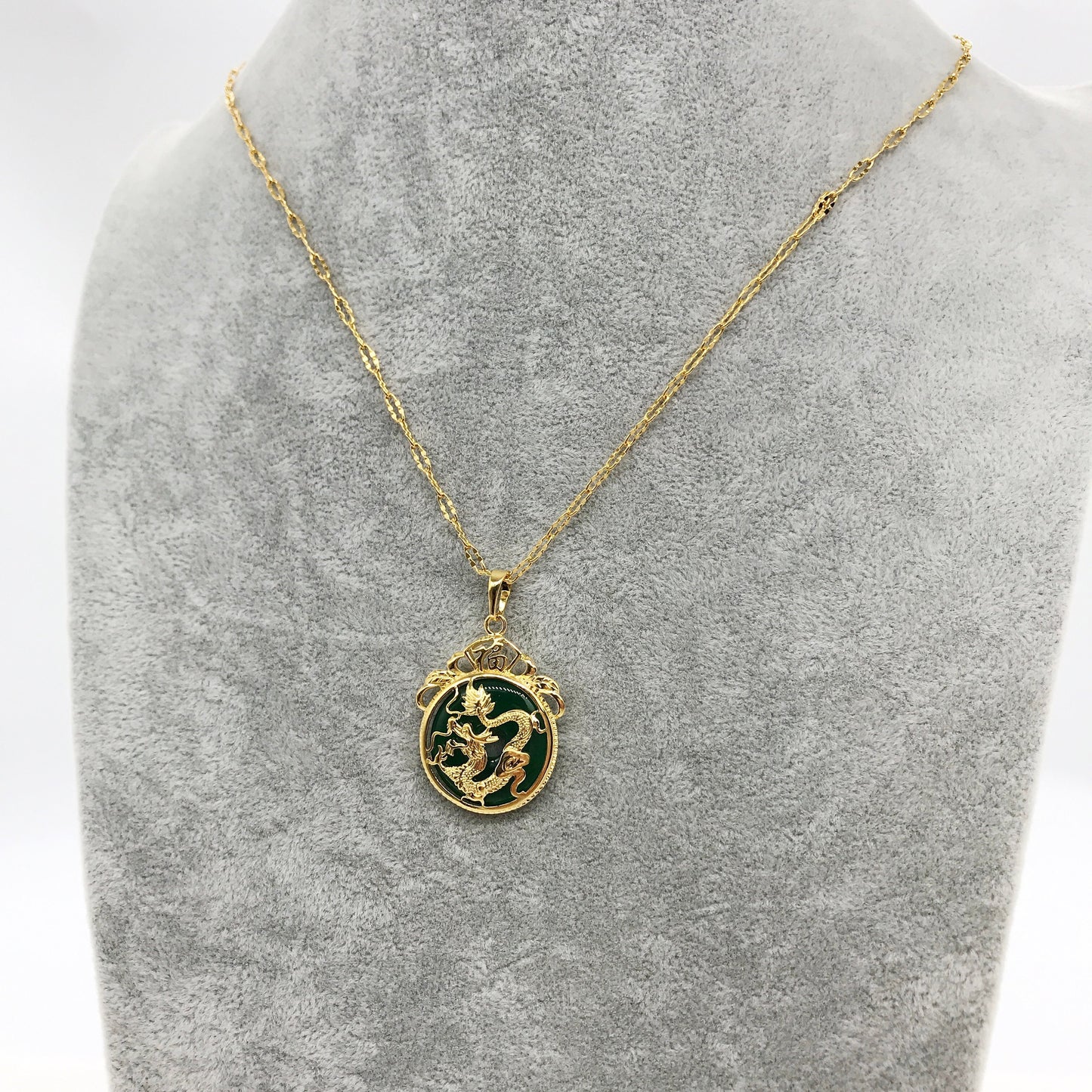 Crystal Glass Good fortune (Fu) Dragon Pendant Necklace