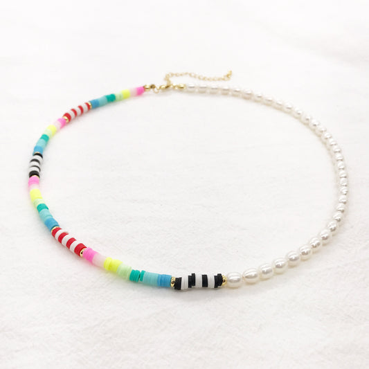Fresh Water Pearls Colorful Beaded Necklace (C)