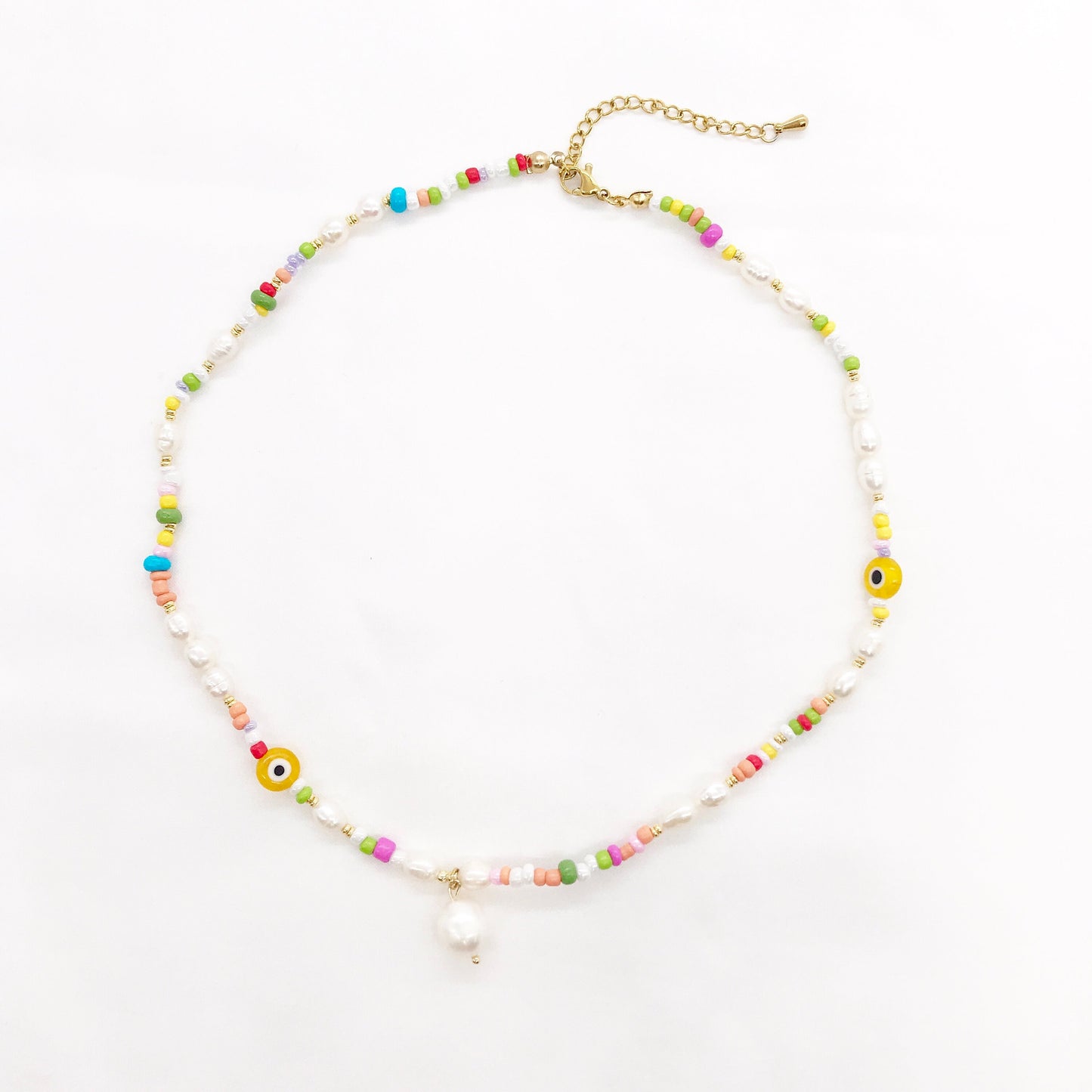 Evil Eye Fresh Water Pearls Colorful Beaded Necklace