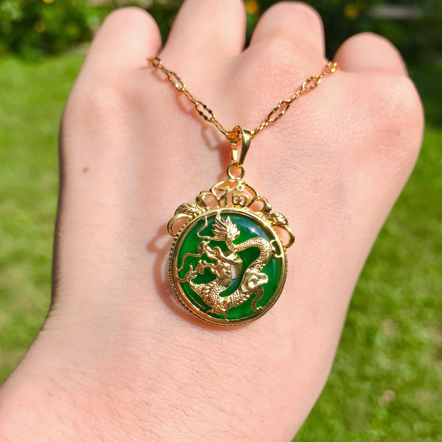 Crystal Glass Good fortune (Fu) Dragon Pendant Necklace