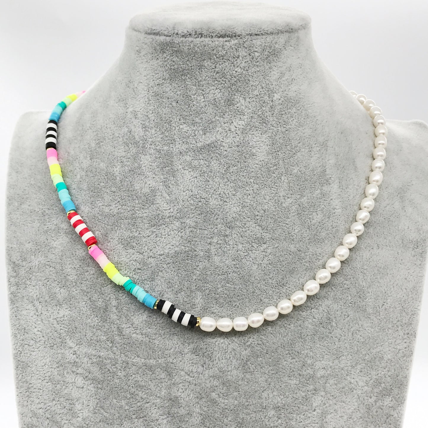Fresh Water Pearls Colorful Beaded Necklace (C)